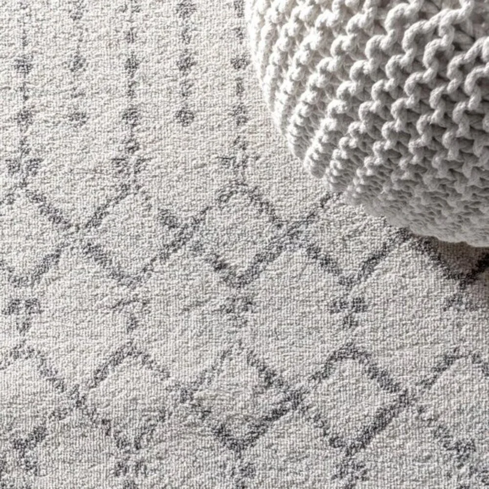 5x8 Moroccan Boho Area Rug, Vintage Diamond Cream/Gray Stain-Resistant Carpet